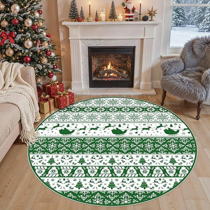 Abstract Living Room Rug Round 6FT - Modern Washable Christmas Soft Thin Area Rug for Living Room Bedroom Under Dining Table - Neutral Indoor Floor Rug Carpets for Home Office Playroom Nursery - Green