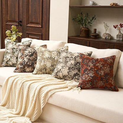 Yangest Neutral Floral Pillow Cover 24 x 24 Inches, Vintage Chenille Square Throw Pillow Cover Soft Decorative Farmhouse Accent Couch Pillow Cover for Living Room Bedroom, Green