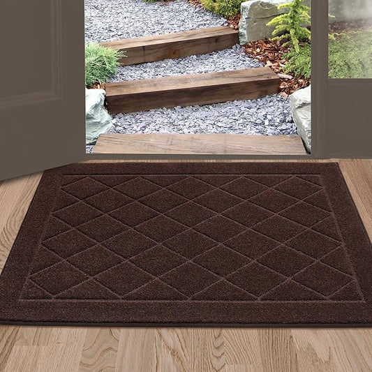 BEQHAUSE Dirt Trapper Door Mat 24" x 36", Doormat Non-Slip Entryway Rugs Washable, Dog Door Mat Stain Resistant and Absorbent Welcome Floor Mat for Front Back Door, Muddy Wet Shoes & Paws, Brown