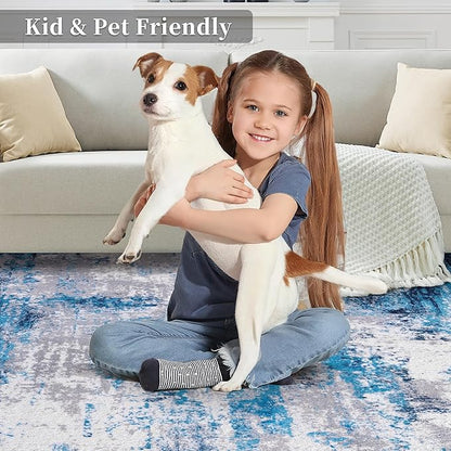 Ciicool Abstract Area Rug Indoor, 3x5 Washable Entryway Rug, Modern Soft Throw Rug with Non-Slip Backing Ideal for Bedroom Living Room Entrance Kitchen, Low-Pile Floor Carpet Doormat Grey Blue