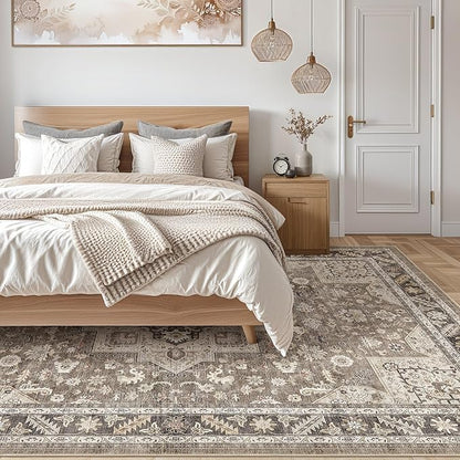 Vintage Living Room Area Rug 9x12 - Large Soft Washable Oriental Traditional Distressed Farmhouse Rugs for Bedroom - Indoor Floor Accent Carpet for Home Office House Decor - Brown