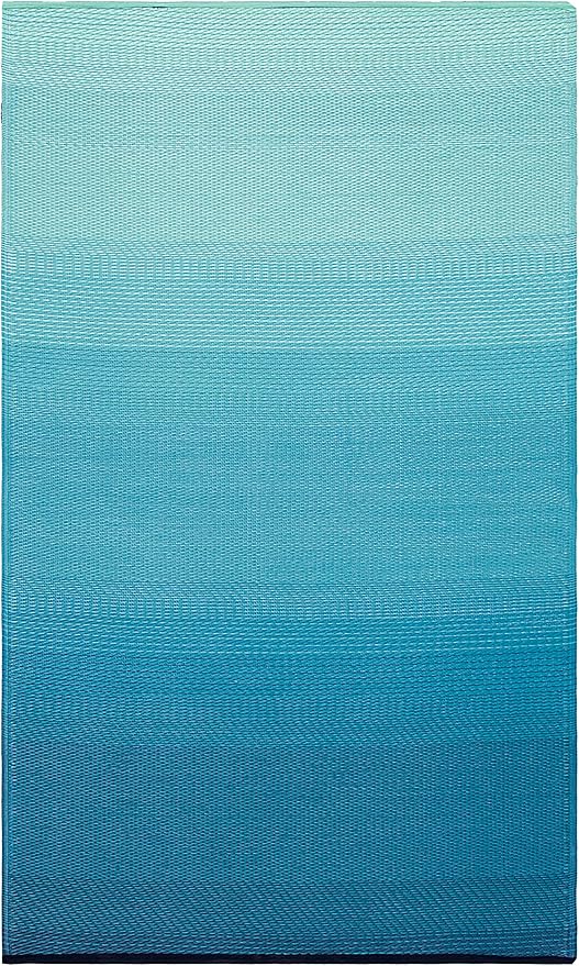 Fab Habitat Outdoor Rug - Waterproof, Fade Resistant, Crease-Free - Premium Recycled Plastic - Ombre - Patio, Deck, Porch, Balcony, Laundry Room - Big Sur - Teal - 4 x 6 ft