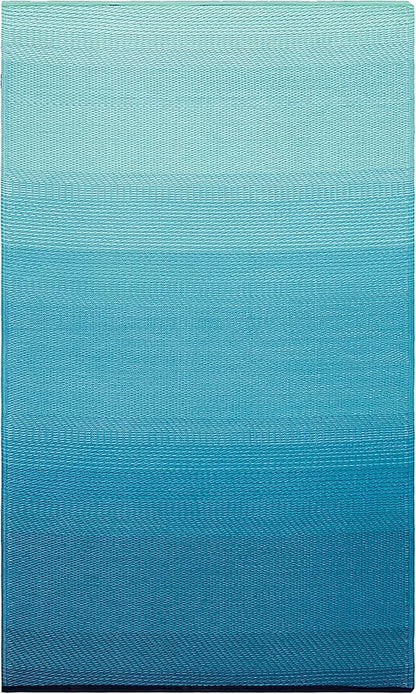 Fab Habitat Outdoor Rug - Waterproof, Fade Resistant, Crease-Free - Premium Recycled Plastic - Ombre - Patio, Deck, Porch, Balcony, Laundry Room - Big Sur - Teal - 4 x 6 ft