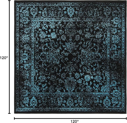 SAFAVIEH Adirondack Collection Area Rug - 10' Square, Black & Teal, Distressed Vintage Floral Design, Non-Shedding & Easy to Clean, Ideal for Living Room, Bedroom, Dining Space (ADR109K)