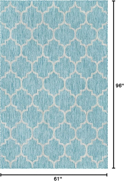 Unique Loom Outdoor Trellis Collection Area Rug (5' 1" x 8' Rectangle, Aquamarine/ Gray)