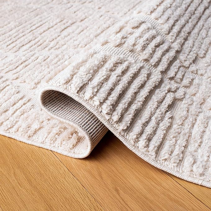 SAFAVIEH Marrakesh Collection Area Rug - 3' Square, Beige, Moroccan Boho Tribal Tassel Design, Non-Shedding & Easy Care, Ideal for High Traffic Areas in Living Room, Bedroom (MRK517C)