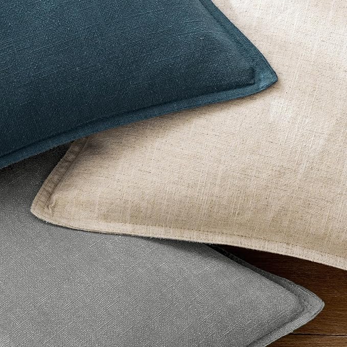 EMEMA Decorative Linen Throw Pillow Covers 20x20 Inch Light Grey Boho Farmhouse Neutral Couch Throw Pillows for Bed Pack of 2 Accent Pillowcase Modern Sofa Cushion Livingroom Home