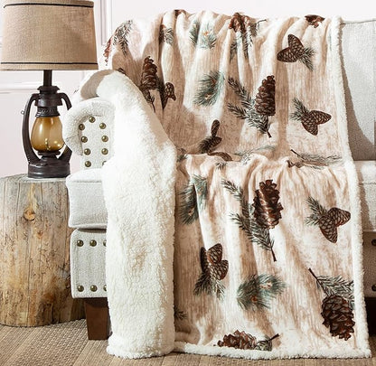 CARSTENS, INC. Ultra Premium Super Soft Plush Sherpa Fleece Oversized Throw Blanket 54" x 68", Pinecone