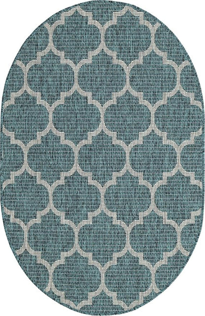 Unique Loom Outdoor Trellis Collection Area Rug (3' 3" x 5' 3" Oval, Teal/ Gray)