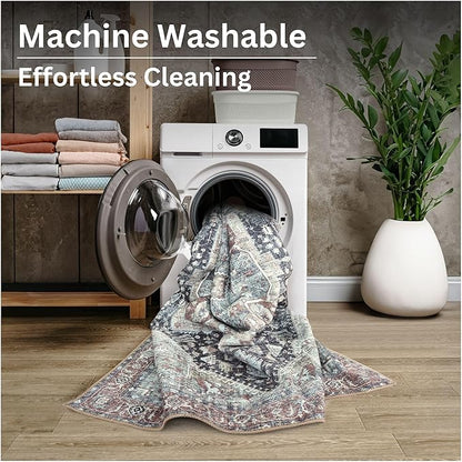 Bloom Rugs Washable Non-Slip 7 ft Runner - Charcoal/Brown Traditional Medallion Runner for Entryway, Hallway, Bathroom, and Kitchen - Exact Size: 2.5' x 7'