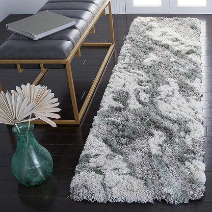 SAFAVIEH Horizon Shag Collection Runner Rug - 2' x 8', Grey & Green, Modern Abstract Design, Non-Shedding & Easy Care, 2.6-inch Thick Ideal for High Traffic Areas in Living Room, Bedroom (HZN890Y)