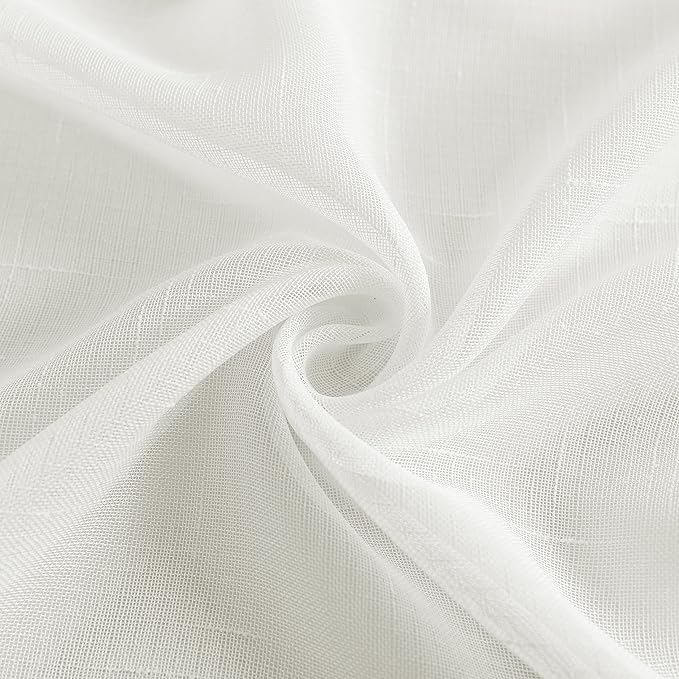 Sheer Curtains Faux Linen Semi Voile Light Filtering Drapes Pair for Bedroom Living Room, Set of 2 Grommet Top Window Curtain Panels (Each 54 x 63 Inch, Off White)