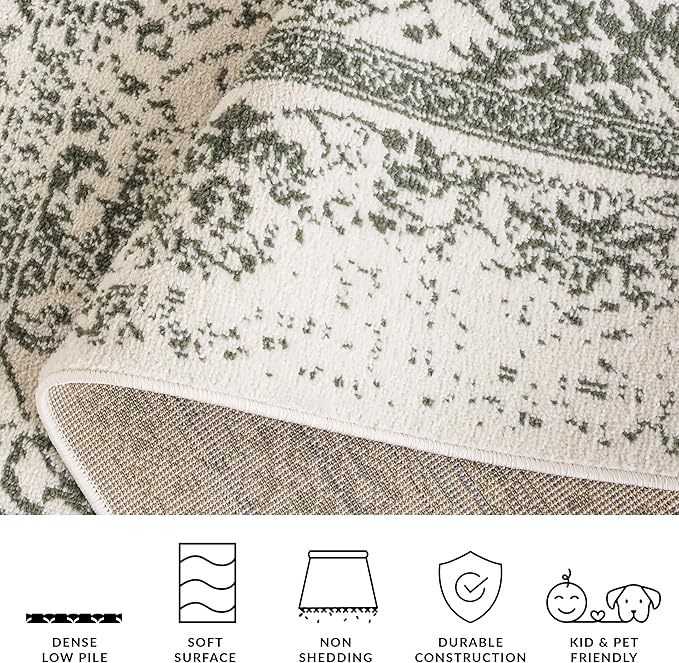 SAFAVIEH Area Rug 6x9 - Adirondack Collection - Ivory & Dark Green, Distressed Vintage Floral Design, Non-Shedding & Easy to Clean, Ideal for Living Room, Bedroom, Dining (ADR109X)