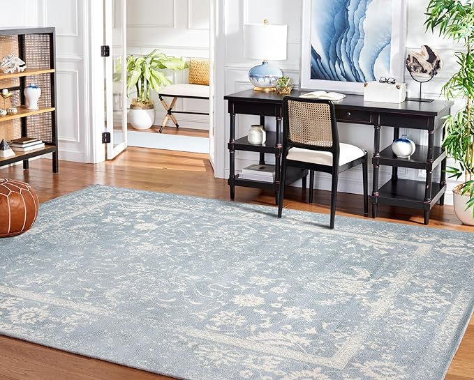 SAFAVIEH Area Rug 11x15 - Adirondack Collection - Large - Slate & Ivory, Distressed Vintage Floral Design, Non-Shedding & Easy to Clean, Ideal for Living Room, Bedroom, Dining Space (ADR109T)
