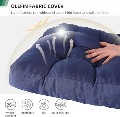 RACE LEAF 4 Pack 17x17 Patio Chair Cushions, Waterproof Memory Foam Cushions with Tufted Cover and Non-Slip Base (Navy)