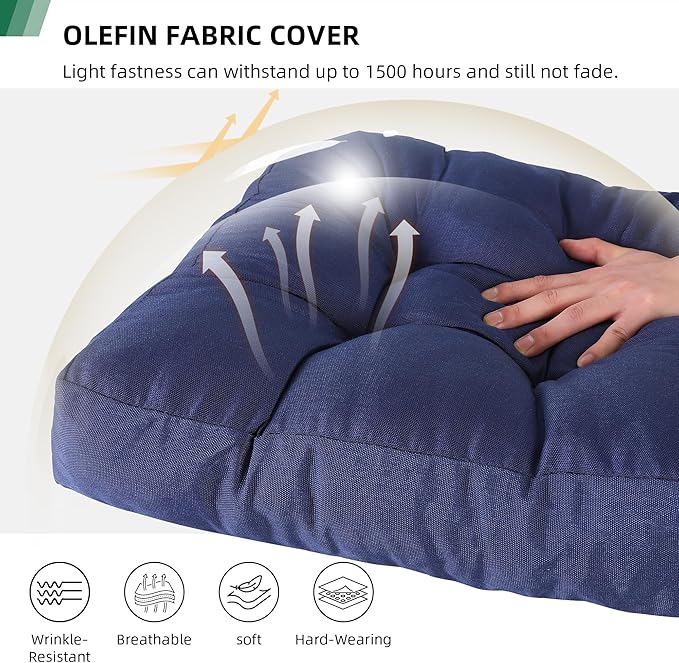 RACE LEAF 17" x 17" Patio Chair Cushions Navy - Outdoor/Indoor Tufted Memory Foam Chair Pads Set of 2, Water-Resistant Olefin Chair Seat Cushion Non-Slip Backing