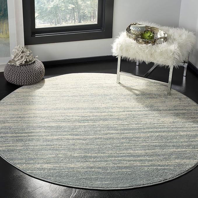 SAFAVIEH Adirondack Collection Area Rug - 6' Round, Ivory & Silver, Modern Ombre Design, Non Shedding & Easy to Clean, Ideal for Living Room, Bedroom, Office, Dining Space (ADR113B)