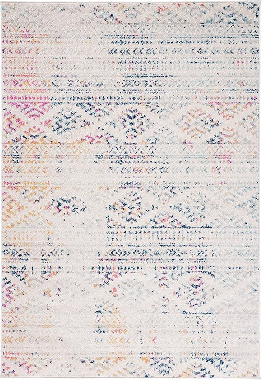 SAFAVIEH Tulum Collection Accent Rug - 2' x 5', Ivory & Blue, Moroccan Boho Tribal Design, Non-Shedding & Easy to Clean, Ideal for Front Door, Kitchen, Entryway, Foyer (TUL272C)