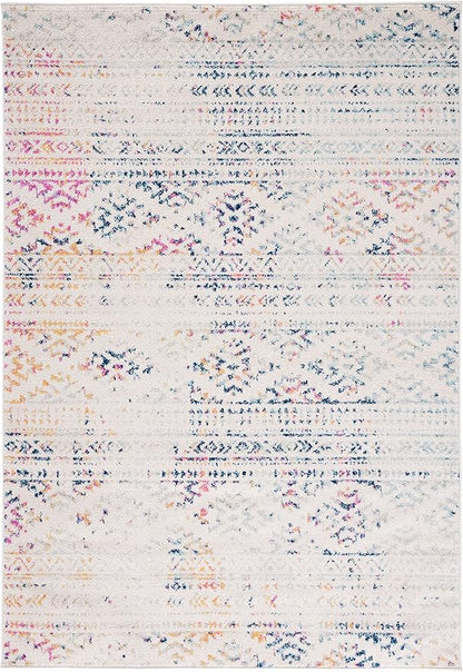 SAFAVIEH Tulum Collection Area Rug - 5'3" x 7'6", Ivory & Blue, Moroccan Boho Tribal Design, Non-Shedding & Easy to Clean, Ideal for Living Room, Bedroom, Dining Space (TUL272C)