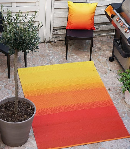 Fab Habitat Outdoor Rug - Waterproof, Fade Resistant, Crease-Free - Premium Recycled Plastic - Ombre - Patio, Deck, Porch, Balcony, Laundry Room - Big Sur - Sunset - 4 x 6 ft