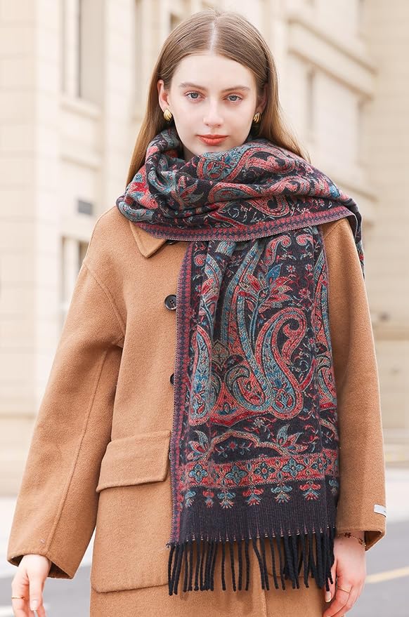 Wander Agio Warm Fashion Scarf Long Shawl Large Blanket Winter Wraps Scarves for Women Cashmere Jacquard Vintage Paisley