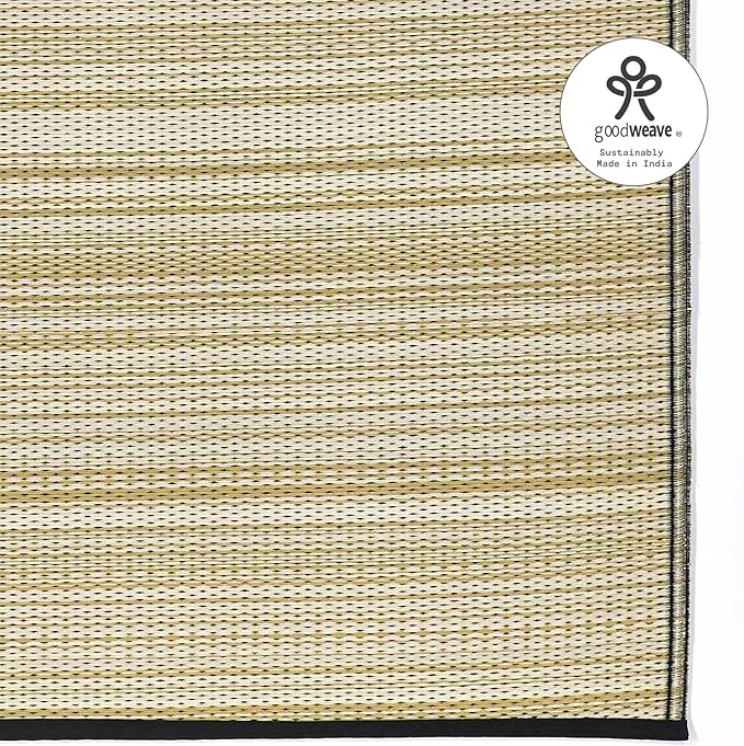 Fab Habitat Outdoor Rug - Waterproof, Fade Resistant, Crease-Free - Premium Recycled Plastic - Striped - Porch, Deck, Balcony, Mudroom, Laundry Room, Patio - Cancun Shadow - Sand & Black - 3 x 5 ft