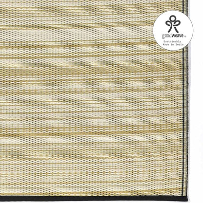 Fab Habitat Outdoor Rug - Waterproof, Fade Resistant, Crease-Free - Premium Recycled Plastic - Neutral Striped - Patio, Porch, Deck, Balcony - Cancun Shadow - Sand & Black - 5 x 8 ft