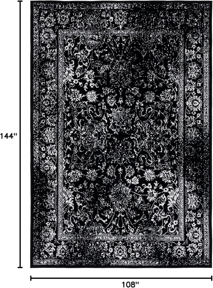 SAFAVIEH Area Rug 8x10 - Adirondack Collection - Large - Black & Ivory, Distressed Vintage Floral Design, Non-Shedding & Easy to Clean, Ideal for Living Room, Bedroom, Dining Space (ADR109Z)