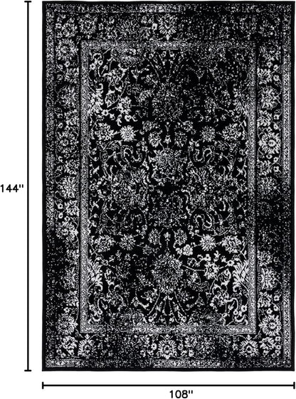 SAFAVIEH Area Rug 8x10 - Adirondack Collection - Large - Black & Ivory, Distressed Vintage Floral Design, Non-Shedding & Easy to Clean, Ideal for Living Room, Bedroom, Dining Space (ADR109Z)