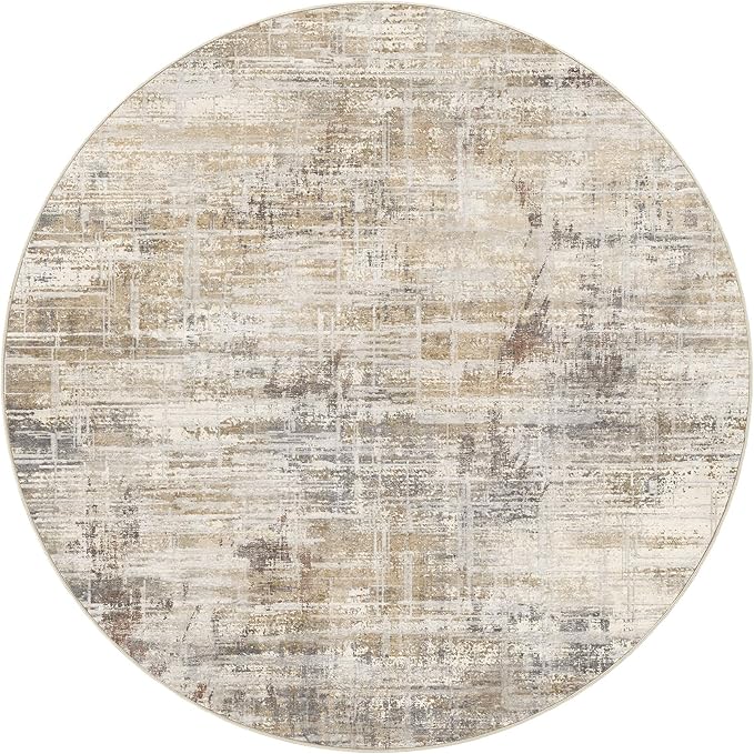8ft Round Area Rug for Living Room: 8x8 Washable Neutral Abstract Modern Soft Rugs Non Slip Indoor Floor Stain Resistant Carpet for Bedroom Dining Room Office Nursery - Golden Brown