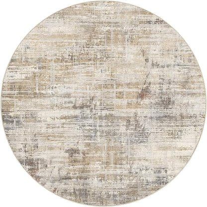 8ft Round Area Rug for Living Room: 8x8 Washable Neutral Abstract Modern Soft Rugs Non Slip Indoor Floor Stain Resistant Carpet for Bedroom Dining Room Office Nursery - Golden Brown