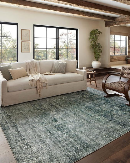 Loloi Magnolia Home by Joanna Gaines Banks Collection BAN-03 Blue/Lagoon 8'-6" x 11'-6", .13" Pile Height, Machine Washable, Area Rug