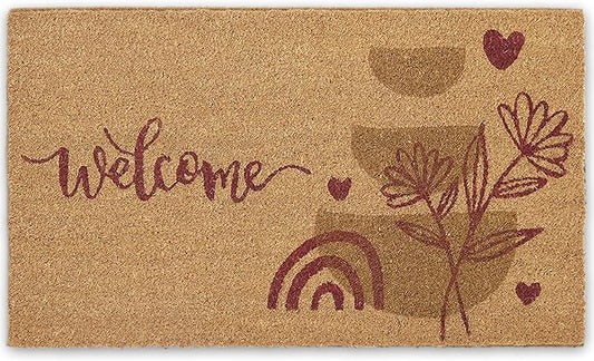 Coir Door Mats 17" X 30", Non-Slip Sturdy, PVC Backed Heavy Duty, Easy to Clean, Ideal for Door Entrance, Patio, Porch, Backyard, Garages, Welcome Abstract