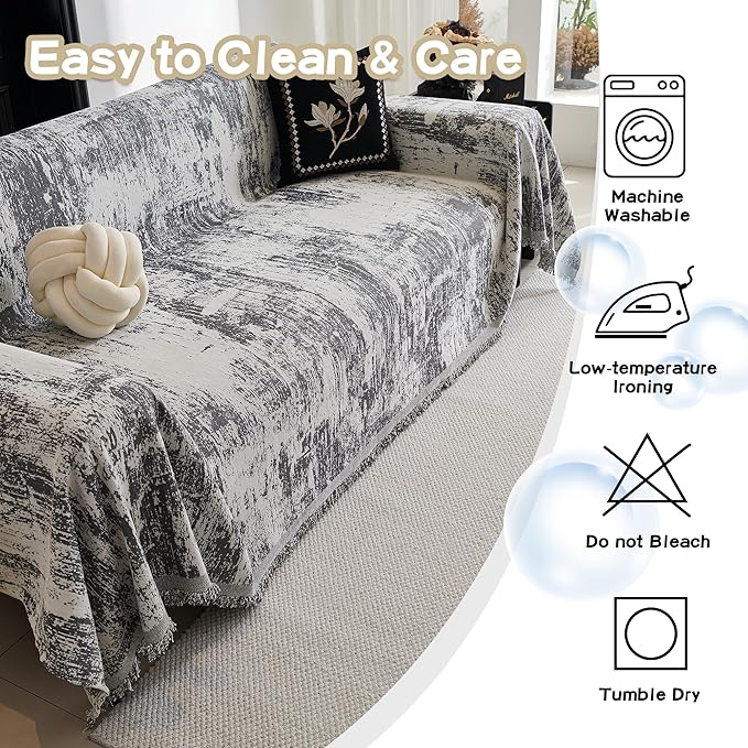 MEETSKY Couch Cover Sectional Sofa Covers Washable Chenille Geometric Abstract Couch Covers for 2 Cushion，Sofa Slipcover Multi-Use Durable Couch Throw Cover for Dogs Pets, 71" x 118", Deep Grey