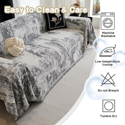 MEETSKY Boho Couch Cover for Dogs Washable Couch Sofa Protector for Love seat Sofa with Cats Friendly, Abstract Geometric Jacquard Sofa Covers Soft Modern Sofa Slipcovers, 71" X102", Deep Grey