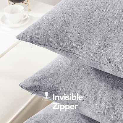 Deconovo Pillow Covers 18x18 Set of 4, Faux Linen Look Throw Pillow Cover with Invisible Zipper for Chairs(18 x 18 Inch, Silver Grey, No Pillow Insert)
