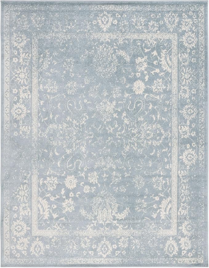 SAFAVIEH Area Rug 11x15 - Adirondack Collection - Large - Slate & Ivory, Distressed Vintage Floral Design, Non-Shedding & Easy to Clean, Ideal for Living Room, Bedroom, Dining Space (ADR109T)