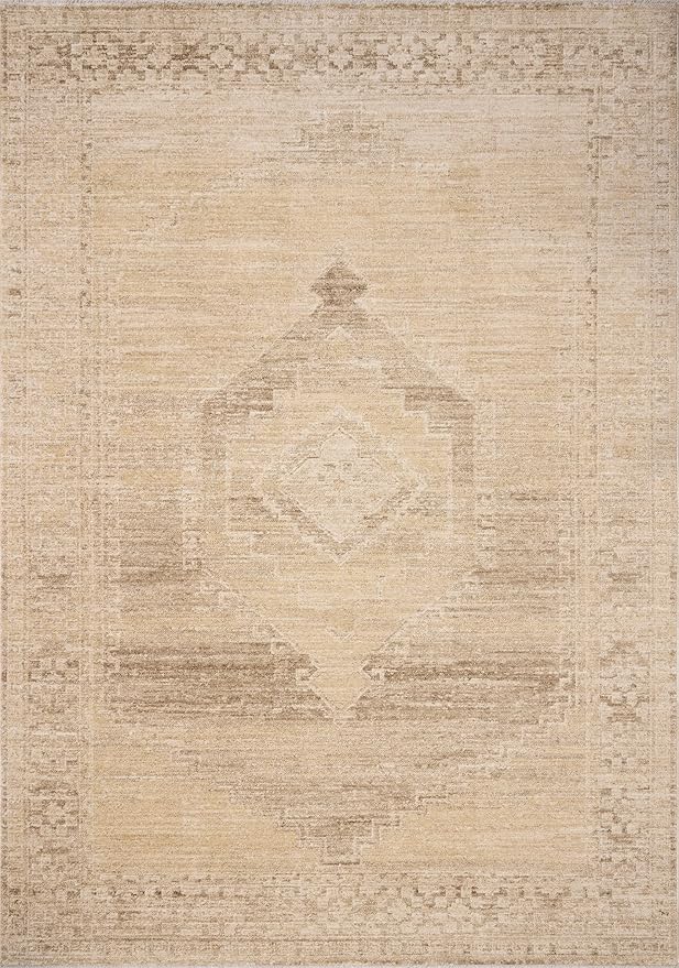 Loloi Chris Loves Julia Palma Collection PLM-07 Wheat/Taupe 7'-10" x 10' Fringe Area Rug Vintage Style Boho Living Room Bedroom Carpet