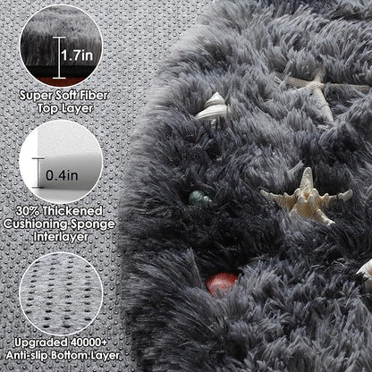 ONASAR Tie-Dyed Dark Grey Round Area Rugs 5ft, Ultra Soft Bedroom Circle Rug for Kids Girls Teen Room, Fluffy Plush Shaggy Carpet Floor Mats for Baby Nursery Living Room Playroom Home Decor