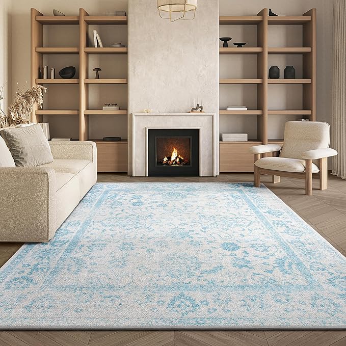 SAFAVIEH Area Rug 8x10 - Adirondack Collection - Large - Ivory & Light Blue, Distressed Vintage Floral Design, Non-Shedding & Easy to Clean, Ideal for Living Room, Bedroom, Dining Space (ADR109L)