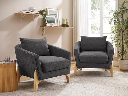 VANOMi Modern Accent Chairs, Sherpa Armchair with Cushion, Comfy Reading Chairs for Adults, Living Room, Corner, Apartment, Dark Grey