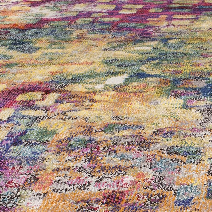 SAFAVIEH Monaco Collection Accent Rug - 4' x 5'7", Pink & Multi, Abstract Watercolor Design, Non-Shedding & Easy Care, Ideal for High Traffic Areas in Entryway, Living Room, Bedroom (MNC225D)
