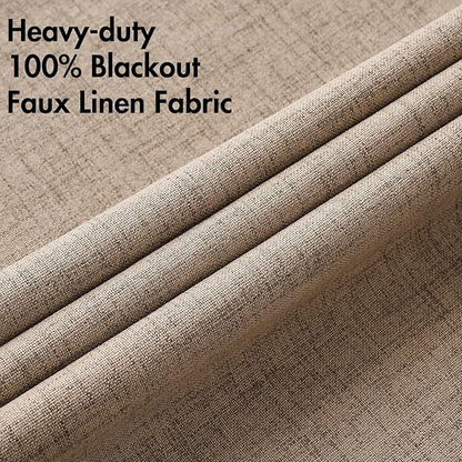 MIULEE 100% Blackout Linen Textured Curtains for Bedroom Solid Thermal Insulated Copper Brown Grommet Room Darkening Curtains & Drapes Luxury Decor for Living Room Nursery 52 x 90 Inch (2 Panels)