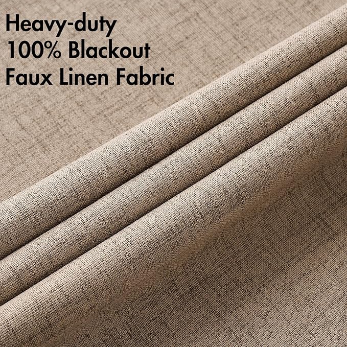 MIULEE 100% Blackout Linen Textured Curtains for Bedroom Solid Thermal Insulated Copper Brown Grommet Room Darkening Curtains & Drapes Luxury Decor for Living Room Nursery 62 x 90 Inch (2 Panels)