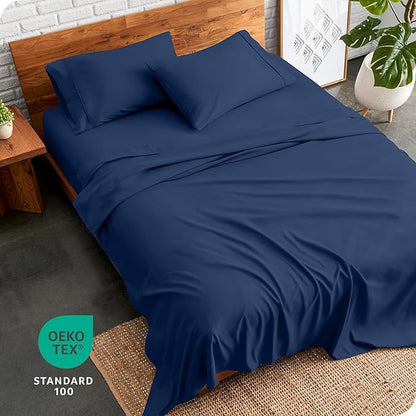 Bare Home Queen Sheet Set - Luxury 1800 Ultra-Soft Microfiber - Double Brushed - Deep Pockets - Easy Fit - 4 Piece Set - Bedding Sheets & Pillowcases (Queen, Dark Blue)
