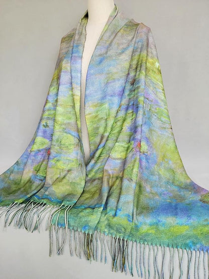 VENVSBEE Reversible Scarf Soft Large Shawl Wrap Blanket Double Sided Art Print Warm Pashmina Stoles Klimt Van Gogh Gifts