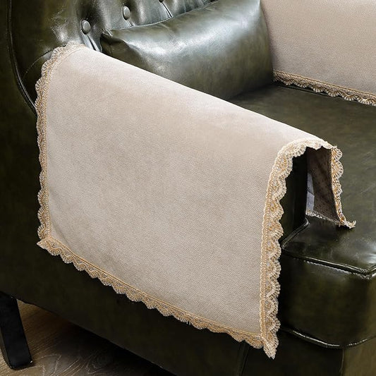 MINJIATEX Couch arm Covers,Non-Slip lace Sofa arm Covers Set of 2 Washable Sofa armrests Cover for Living Room Recliner Chair arm Cover Protectors for Leather armrest (YC-Khaki)