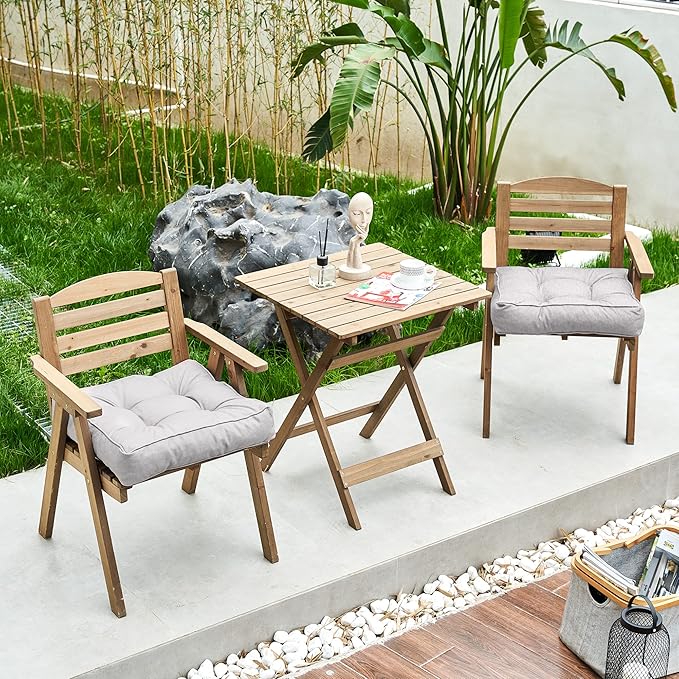 ARTPLAN Outdoor Seat Cushion,Square Thick Tufted Pure Chair Cushion for Patio Wicker Chair with Tie,Set of 2,19"x19"x5"，Grey
