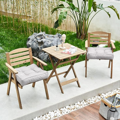 ARTPLAN Outdoor Seat Cushion,Square Thick Tufted Pure Chair Cushion for Patio Wicker Chair with Tie,Set of 2,19"x19"x5"，Grey