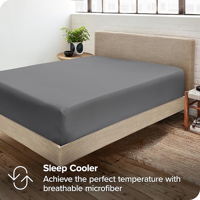 Bare Home 2-Pack Fitted Bottom Sheets California King - Premium 1800 Ultra-Soft Wrinkle Resistant Microfiber - Deep Pocket (Cal King, Grey)